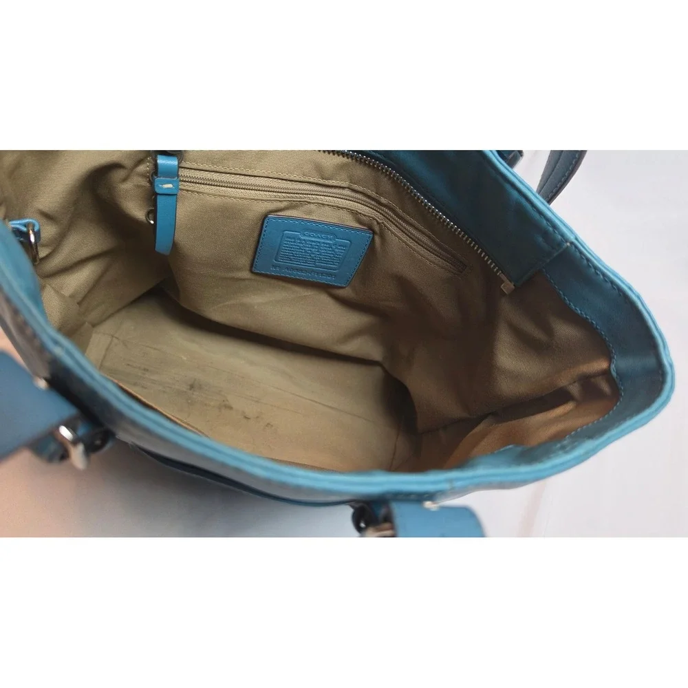 Coach Hampton Teal Blue Leather Tote Shoulder Bag Y2K F11201 10195 Vintage